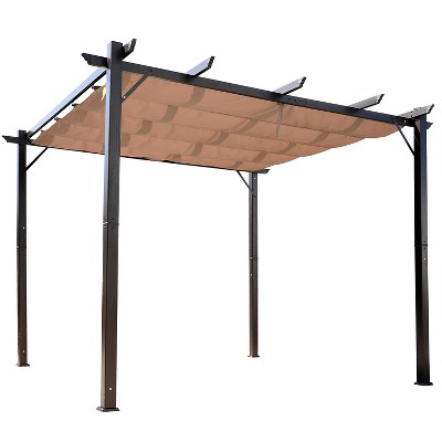 Outsunny 10' x 10' Outdoor Retractable Pergola Canopy, Aluminum Patio  Pergola, Backyard Shade Shelter for Porch Party, Garden, Grill Gazebo, Brown