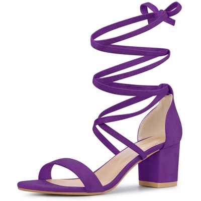 Perphy Women's Long Lace Up Open Toe Mid Chunky Open Toe Heel Sandals