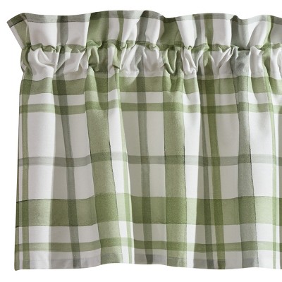 Green and White Plaid Cotton Kitchen Valance 60" x 14"