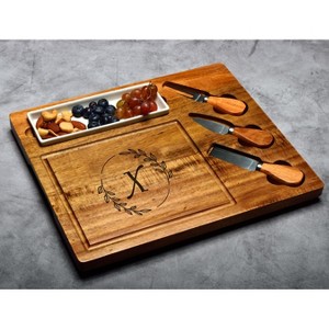 Picnic at Ascot Personalized Monogrammed Acacia Charcuterie Board Set with Ceramic Dish and Cheese Knives - 1 of 4