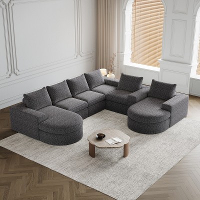Modern Curved Chenille Sectional Sofa with 2 Chaise Lounges, Convertible L-Shaped 6-Seat Modular Couch for Living Room & Bedroom–The Pop Home