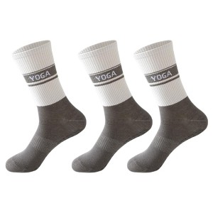 Anna-Kaci 3 Pairs Women's Non-Slip Yoga Crew Socks Soft Cotton Grip Sole Ribbed Cuff for Fitness - 1 of 4