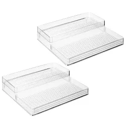 mDesign Plastic Kitchen Tiered Food Storage Shelves, 2 Levels, 2 Pack - Clear