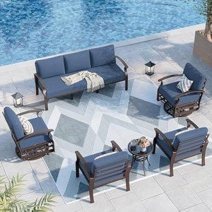 ALAULM Aluminum Patio Furniture Set Modern Metal Outdoor Conversation Sets w/45in Propane Fire Pit Table, Swivel Rocking Chairs w/5.1 Inch Cushion - 1 of 4