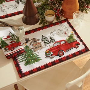 Vintage Christmas Tree Farm Holiday Placemat, Set of 4 - Red/Green - 13x19 - Elrene Home Fashions - 1 of 3