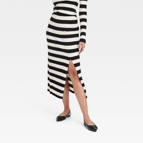 Women's Midi Sweater Skirt - A New Day™ Cream/Black Striped XS