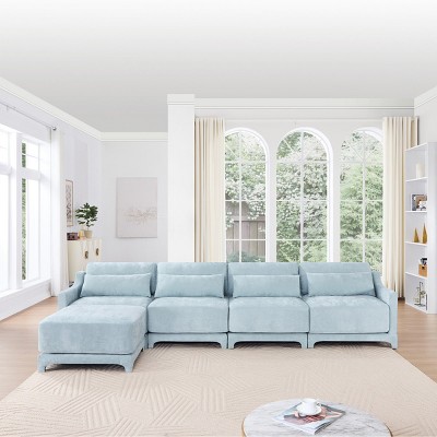 Modular Sectional Sofa, 4-Seater Chenille Fabric Couch with Ottoman, High-Resilience Foam and Wood Frame – Cuddlewood