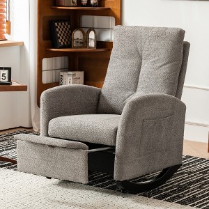 ROOMTEC Accent Rocking Chair with Footrest, Modern Glider Chair w/ Side Pocket, High Back Rubber Wood Rocking Legs Bedroom for Living Space - 1 of 4