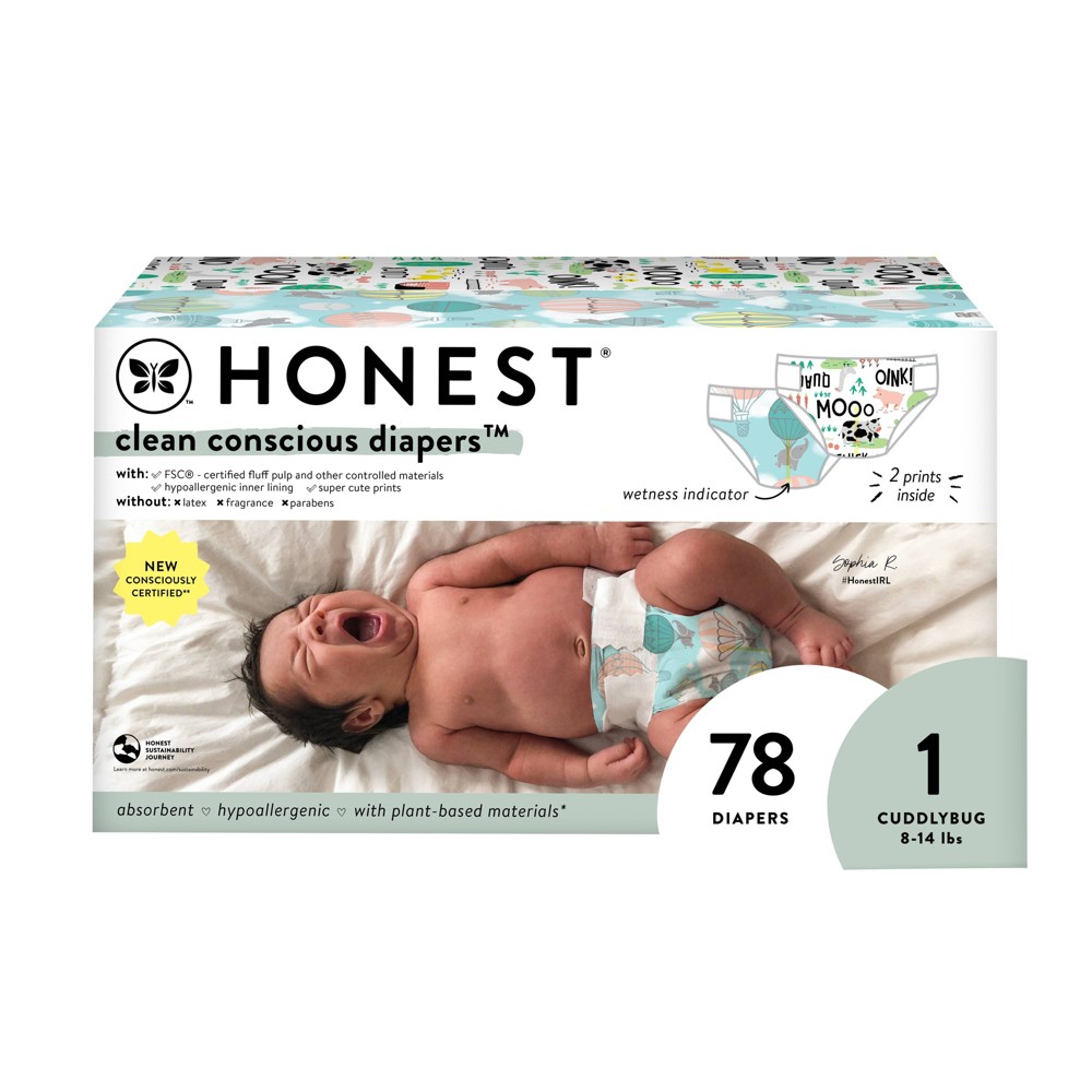 Photos - Nappies The Honest Company Clean Conscious Disposable Diapers Above It All & Barny