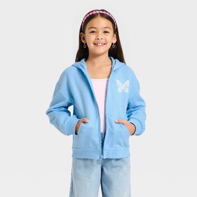 Girls' Fleece 'Butterfly' Hooded Zip-Up Sweatshirt - Cat & Jack