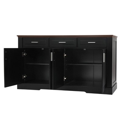 Panipeachy 63" Modern Fluted Sideboard Buffet Cabinet, 4 Doors and 3 Drawers, Black Kitchen and Dining Storage Cabinet for Living Room or Entryway — фото 6
