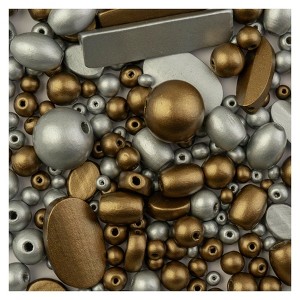 John Bead Craft Wood Beads Bag with 5m Elastic Nylon Cords Silver and Gold 90g - 1 of 4