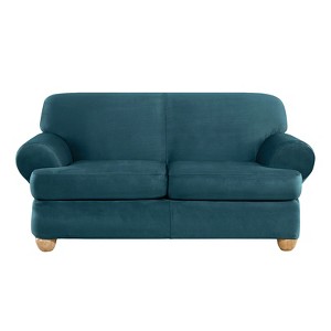 Ultimate Stretch Suede 3pc T-Loveseat Slipcover Peacock Blue - Sure Fit