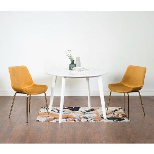 NicBex Contemporary 3-Piece Dining Set, White Round Dining Table with 2 Velvet Chairs (Gold-Plated Legs) for Living Room - 1 of 4
