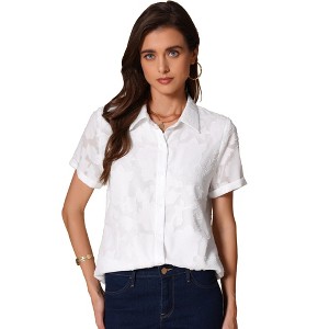 INSPIRE CHIC Women's Floral Lapel Collar Short Sleeve Button Down Chiffon Work Blouse - 1 of 4