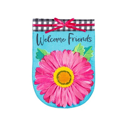 Evergreen Welcome Friends Daisy Burlap House Flag 28 x 44 Inches Outdoor Decor for Homes and Gardens