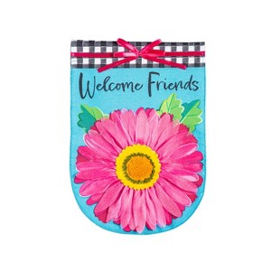 Evergreen Welcome Friends Daisy Burlap Garden Flag 12 x 18 Inches Indoor Outdoor Decor - 1 of 4