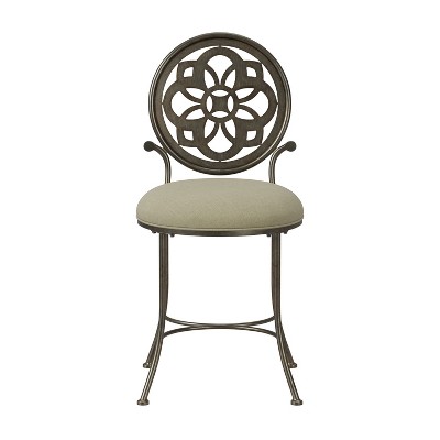 Antique Gray Metal Vanity Stool with Cream Upholstery