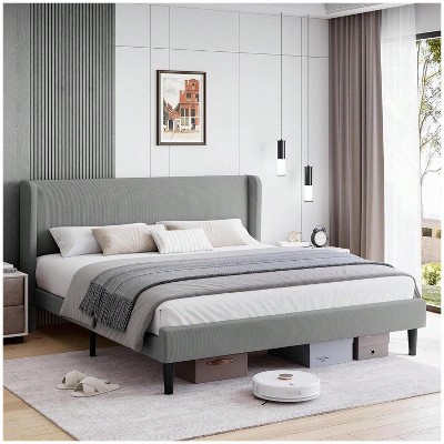 Nasitip Upholstered Bed Frame with Wingback Headboard, No Box Spring Needed, Wood Slats Support, Easy Assembly