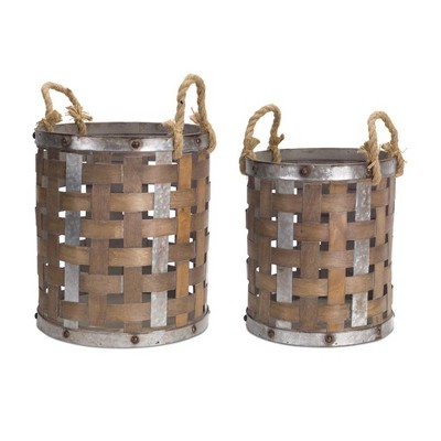 Melrose Woven Wood Pail Basket With Handles (set Of 2) : Target