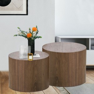Modern Coffee Table Set of 2, MDF +Ash/Oak/Walnut Veneer Side Table End Table for Living Room, Office, Bedroom, Walnut - 1 of 4