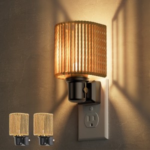 YANSUN 1W Plug-in Light-Controlled Night Light, Golden Ring Boho Rope Shade, Black Base with Copper Electroplating, Warm 2700K Dimmable - 1 of 4