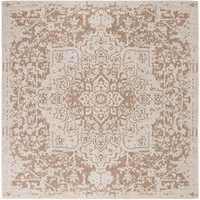 Beige and Brown Square Outdoor Flat Woven Rug