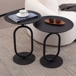 Lyngins Lantern-Shaped Metal End Tables Living Room, Retro Tray Side Table with Weighted Base, Small Side Table, Round End Table, Small Coffee Table - 1 of 4