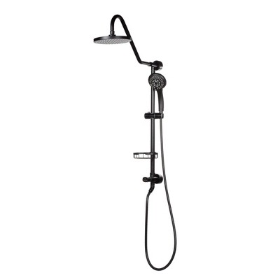 PULSE ShowerSpas Kauai III Matte Black Rain Shower Head with Handheld Spray - 1.8 GPM, 8" Showerhead, 5-Function HandShower, Adjustable Slide Bar