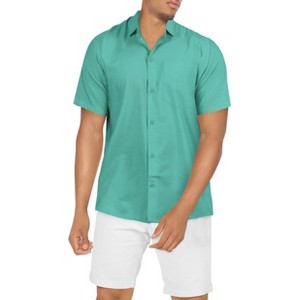 HAPPY BAY Men's Short Sleeve Button Down Solid Shirts Summer Shirt with Pocket Spread Collar Casual Camp Vacation Beach Shirts for Men - 1 of 4