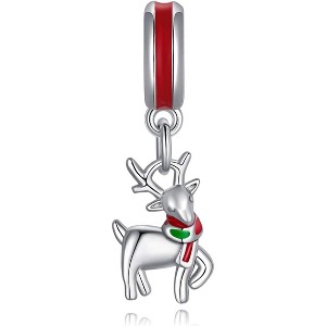 Sterling Silver Christmas Charm - Santa Hat & Deer Bead for Bracelets, Holiday Gift for Women - 1 of 4