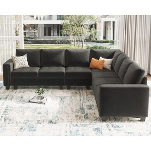 Belffin Modular Velvet Tufted L Shaped Sofa Couch with Reversible Chaises 6-Seater - 1 of 4