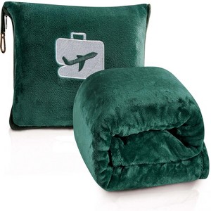 Plazatex 100% Polyester Comfort Fly Travel Wrinkle Resistant Pillow & Blanket Set 40" x 70" Green - 1 of 4