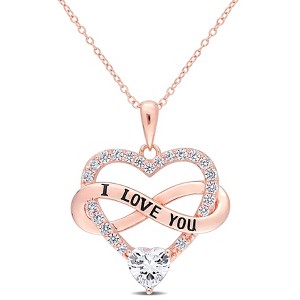 EVERLY JEWELRY | Rose Plated Sterling Silver 2 1/2 CT TGW White Cubic Zirconia Infinity Heart Pendant with Chain, 18 inc - 1 of 4
