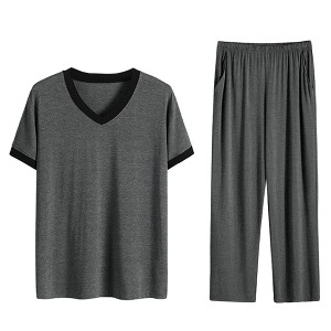 Lars Amadeus Men's Cotton Short Sleeves V Neck Top Bottoms Lounge Sleep Pajamas Sets - 1 of 4
