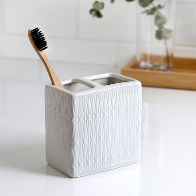 Kismet White Ceramic Geometric Toothbrush Holder