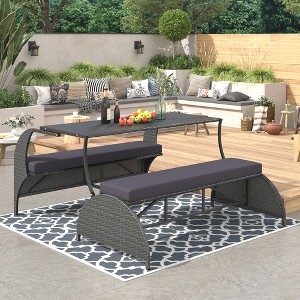 Outdoor Loveseat and Convertible to two seats and a table，Beige/Gray/Blue, 4W -ModernLuxe - 1 of 4