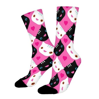 Heart Cat Women Printed Crew Socks Funny Funky Socks Soft Polyester Novelty Gifts for Artists Men