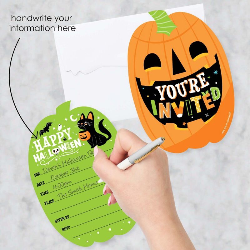 Big Dot of Happiness Jack-O'-Lantern Halloween - Shaped Fill-In Invitations - Kids Halloween Party Invitation Cards with Envelopes - Set of 12, 2 of 8