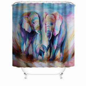 Three Elephants Shower Curtains for Bathroom Waterproof Fabric Bath Curtain Durable Soft Stylish Bathroom Decor 72x72 Inch - 1 of 1