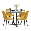 Hana + Bingo 5-Piece Round Clear Glass Dining Table Set with 4 Upholstered Chairs Black Legs - Maison Boucle - 3 of 4