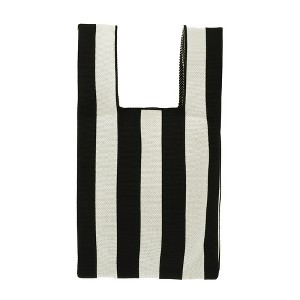 Unique Bargains Reusable Vertical Stripes Mesh Net Grocery Tote Bags Black Beige 1 Pc - 1 of 4
