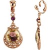 Vintage Rose Dangle Earrings - Amethyst Crystal Drop with Purple & Pink Roses, Rose Gold Tone - 2 of 2