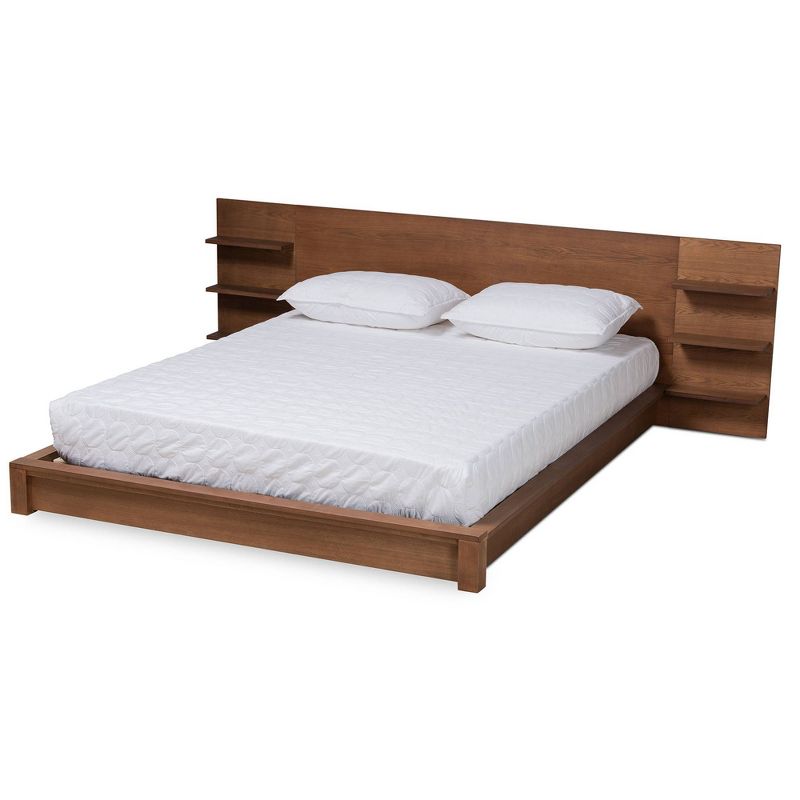 Elina Walnut Wood Platform Storage Bed with Shelves - Baxton Studio, 1 of 9