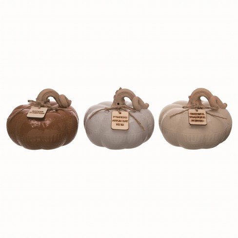 Transpac Ceramic Patterned Pumpkin w/Tag Set of 3 Fall/Harvest Home Decorations - image 1 of 1