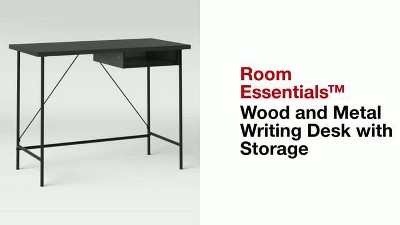 Wood And Metal Writing Desk With Storage Natural - Room Essentials™ : Target