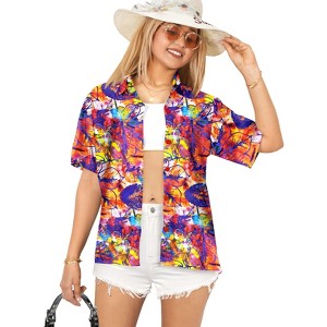 LA LEELA Button Down Shirt for Women Casual Holiday Summer Beach Party Blouse Short Sleeve Button Up Tee Hawaiian Shirts Tank Top Women - 1 of 4