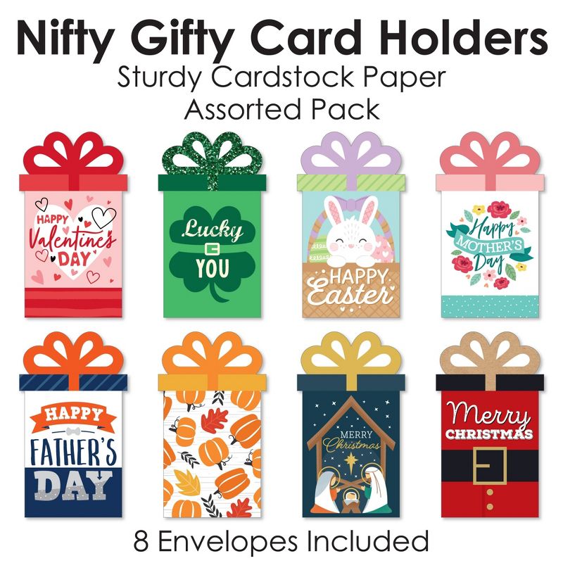 Big Dot of Happiness Assorted Seasonal Cards - All Holiday Assortment Money and Gift Card Sleeves - Nifty Gifty Card Holders - Set of 8, 5 of 9