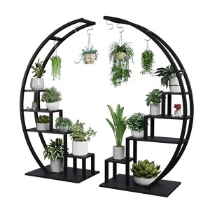 5 Tier Plant Stand, Half Moon Plant Shelf Ladder Flower Pot Stand Rack,Curved Flower Display Holder with Hanging,for Home Patio Lawn Garden Balcony - 1 of 4