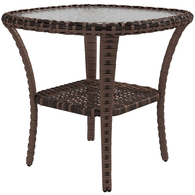 Outsunny Rattan Coffee Table with Storage Shelf, Hand-Woven Wicker Outdoor Side Table with Water-Ripple Glass Top, 4 of 7